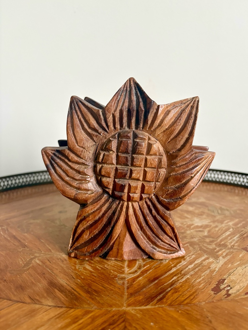 Hand-Carved Wooden Sunflower Napkin or Letters Holder